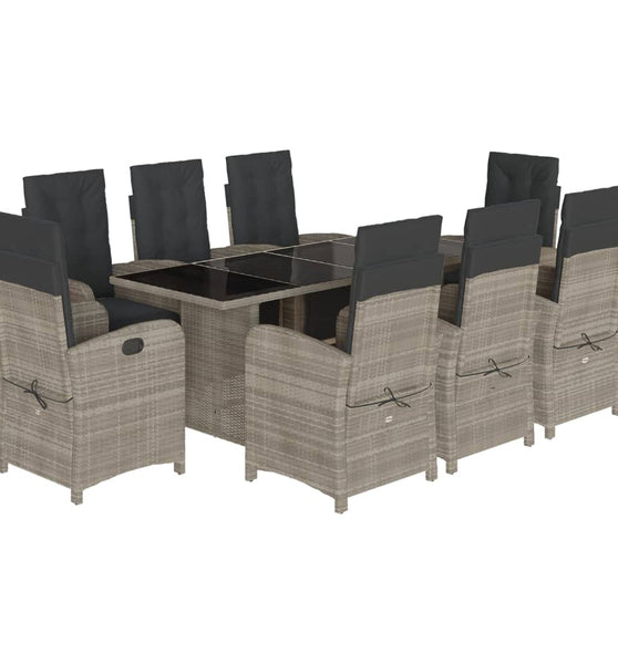 9-tlg. Garten-Essgruppe mit Kissen Hellgrau Poly Rattan