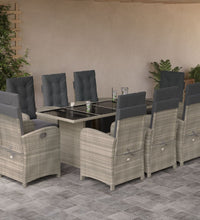 9-tlg. Garten-Essgruppe mit Kissen Hellgrau Poly Rattan