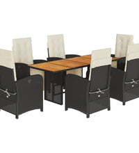 7-tlg. Garten-Essgruppe mit Kissen Schwarz Poly Rattan