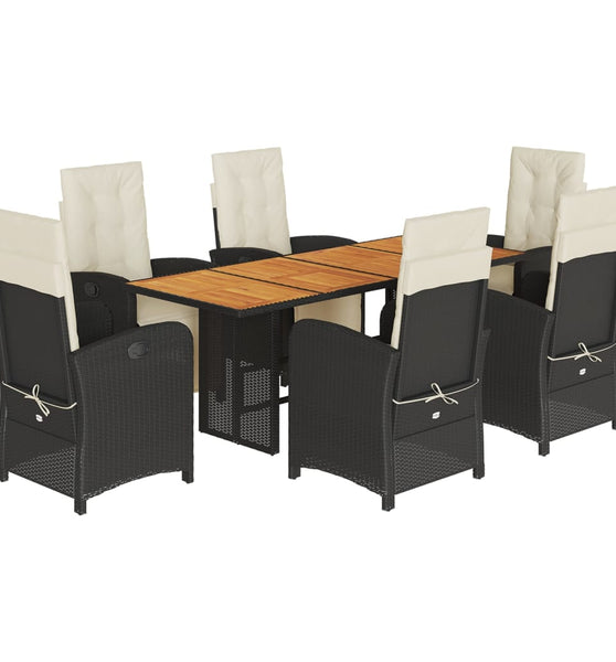 7-tlg. Garten-Essgruppe mit Kissen Schwarz Poly Rattan