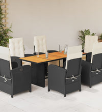 7-tlg. Garten-Essgruppe mit Kissen Schwarz Poly Rattan