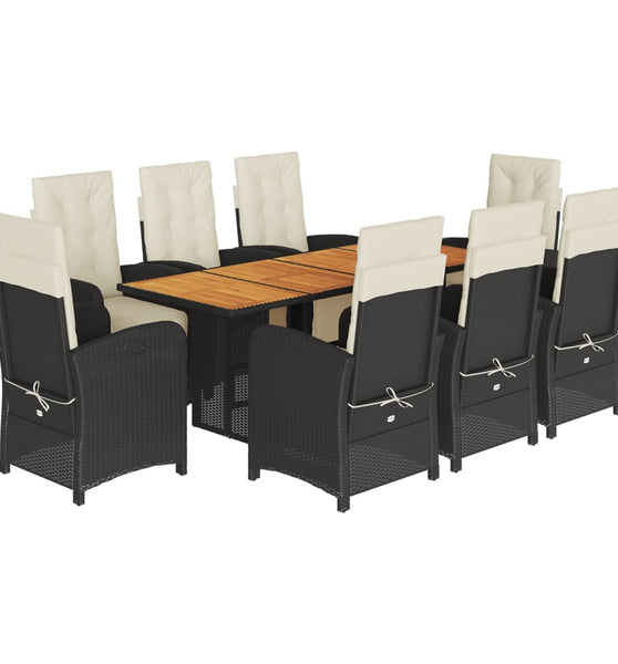 9-tlg. Garten-Essgruppe mit Kissen Schwarz Poly Rattan