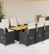 9-tlg. Garten-Essgruppe mit Kissen Schwarz Poly Rattan