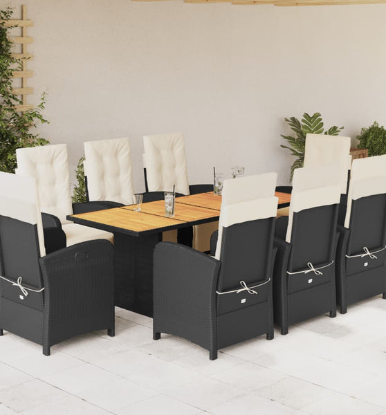 9-tlg. Garten-Essgruppe mit Kissen Schwarz Poly Rattan