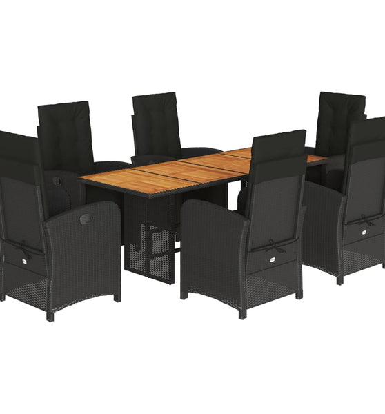 7-tlg. Garten-Essgruppe mit Kissen Schwarz Poly Rattan