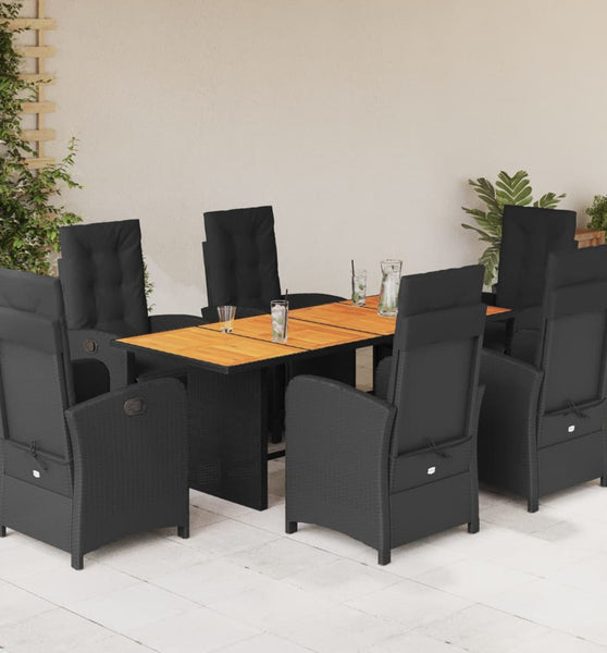 7-tlg. Garten-Essgruppe mit Kissen Schwarz Poly Rattan