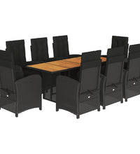 9-tlg. Garten-Essgruppe mit Kissen Schwarz Poly Rattan