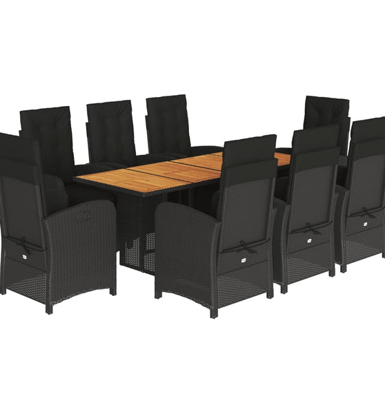 9-tlg. Garten-Essgruppe mit Kissen Schwarz Poly Rattan