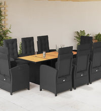 9-tlg. Garten-Essgruppe mit Kissen Schwarz Poly Rattan