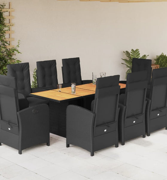 9-tlg. Garten-Essgruppe mit Kissen Schwarz Poly Rattan