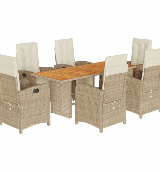 7-tlg. Garten-Essgruppe mit Kissen Beige Poly Rattan
