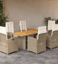 7-tlg. Garten-Essgruppe mit Kissen Beige Poly Rattan