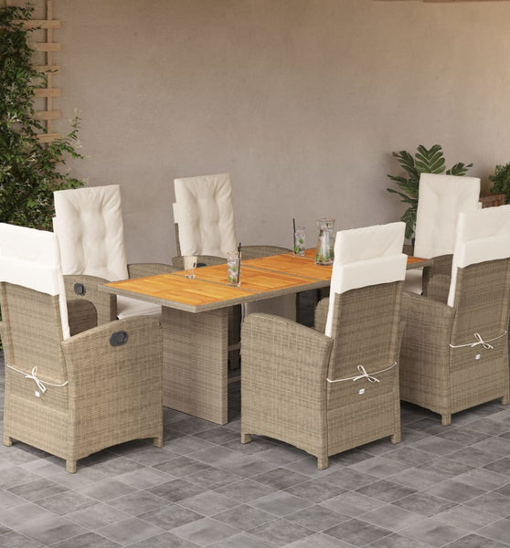 7-tlg. Garten-Essgruppe mit Kissen Beige Poly Rattan