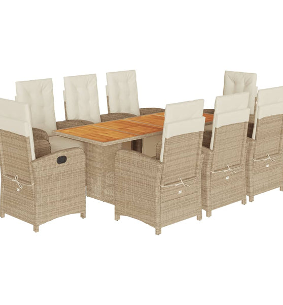 9-tlg. Garten-Essgruppe mit Kissen Beige Poly Rattan