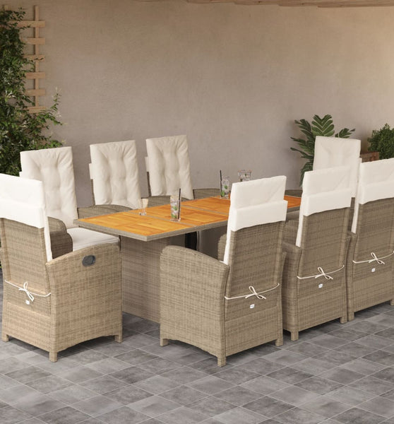 9-tlg. Garten-Essgruppe mit Kissen Beige Poly Rattan