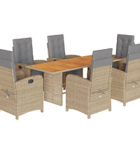 7-tlg. Garten-Essgruppe mit Kissen Beige Poly Rattan