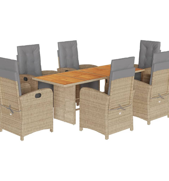 7-tlg. Garten-Essgruppe mit Kissen Beige Poly Rattan