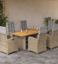 7-tlg. Garten-Essgruppe mit Kissen Beige Poly Rattan