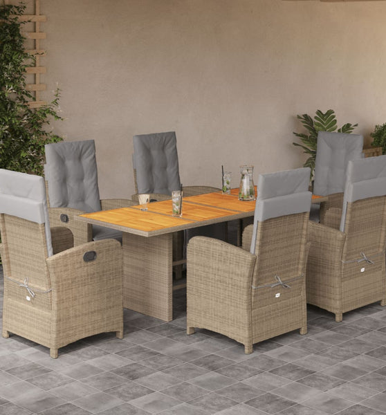 7-tlg. Garten-Essgruppe mit Kissen Beige Poly Rattan