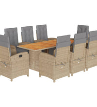 9-tlg. Garten-Essgruppe mit Kissen Beige Poly Rattan