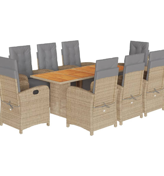 9-tlg. Garten-Essgruppe mit Kissen Beige Poly Rattan