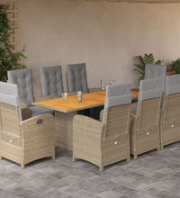9-tlg. Garten-Essgruppe mit Kissen Beige Poly Rattan