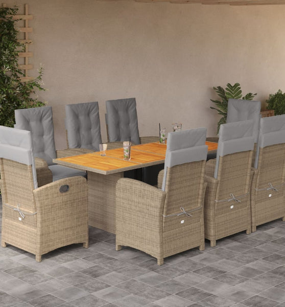 9-tlg. Garten-Essgruppe mit Kissen Beige Poly Rattan