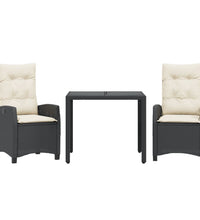 3-tlg. Garten-Essgruppe mit Kissen Schwarz Poly Rattan