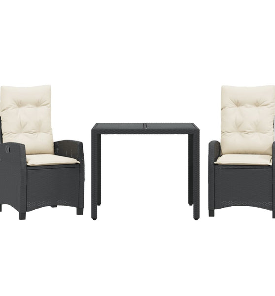3-tlg. Garten-Essgruppe mit Kissen Schwarz Poly Rattan