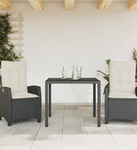 3-tlg. Garten-Essgruppe mit Kissen Schwarz Poly Rattan