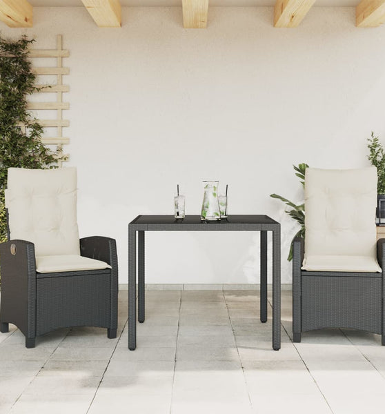 3-tlg. Garten-Essgruppe mit Kissen Schwarz Poly Rattan