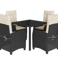 5-tlg. Garten-Essgruppe mit Kissen Schwarz Poly Rattan