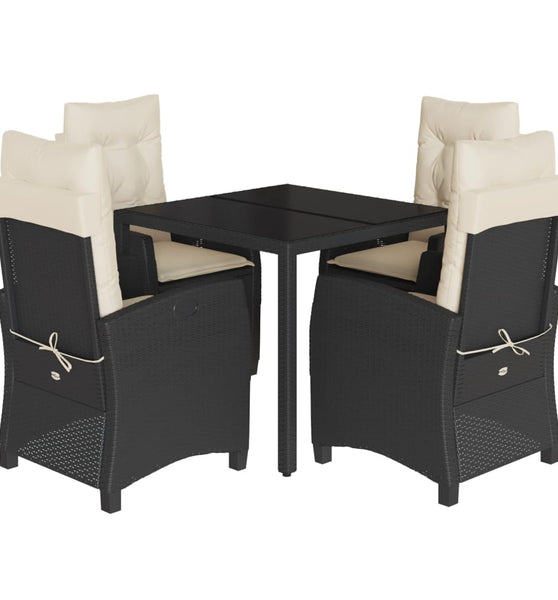 5-tlg. Garten-Essgruppe mit Kissen Schwarz Poly Rattan