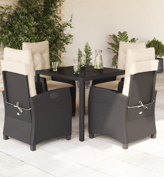 5-tlg. Garten-Essgruppe mit Kissen Schwarz Poly Rattan