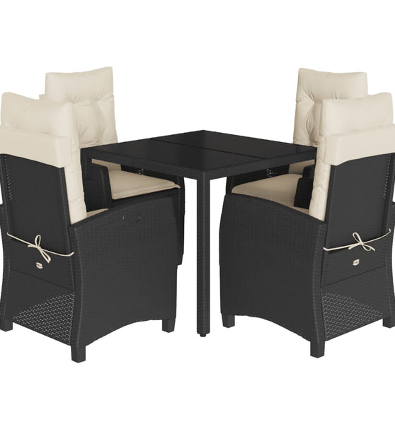 5-tlg. Garten-Essgruppe mit Kissen Schwarz Poly Rattan
