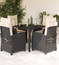 5-tlg. Garten-Essgruppe mit Kissen Schwarz Poly Rattan