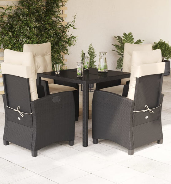 5-tlg. Garten-Essgruppe mit Kissen Schwarz Poly Rattan