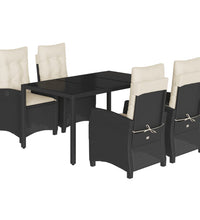 5-tlg. Garten-Essgruppe mit Kissen Schwarz Poly Rattan