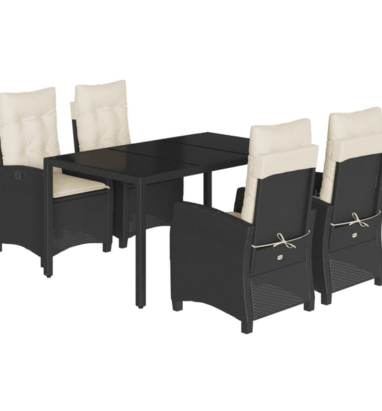 5-tlg. Garten-Essgruppe mit Kissen Schwarz Poly Rattan