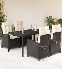 5-tlg. Garten-Essgruppe mit Kissen Schwarz Poly Rattan