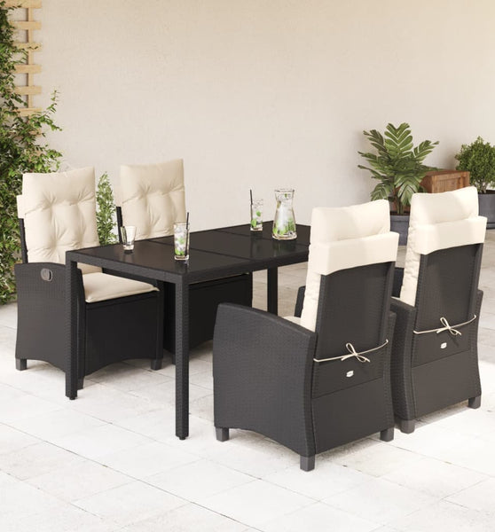 5-tlg. Garten-Essgruppe mit Kissen Schwarz Poly Rattan