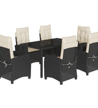 7-tlg. Garten-Essgruppe mit Kissen Schwarz Poly Rattan