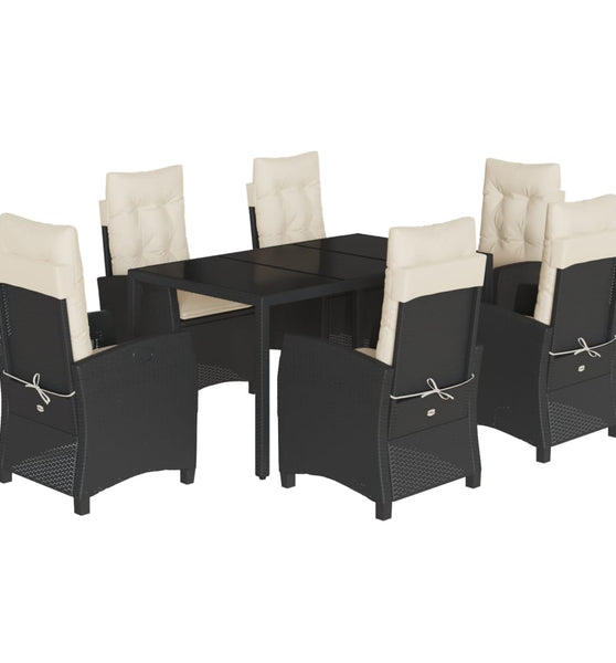 7-tlg. Garten-Essgruppe mit Kissen Schwarz Poly Rattan