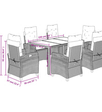 7-tlg. Garten-Essgruppe mit Kissen Schwarz Poly Rattan