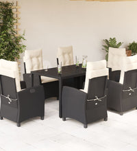 7-tlg. Garten-Essgruppe mit Kissen Schwarz Poly Rattan