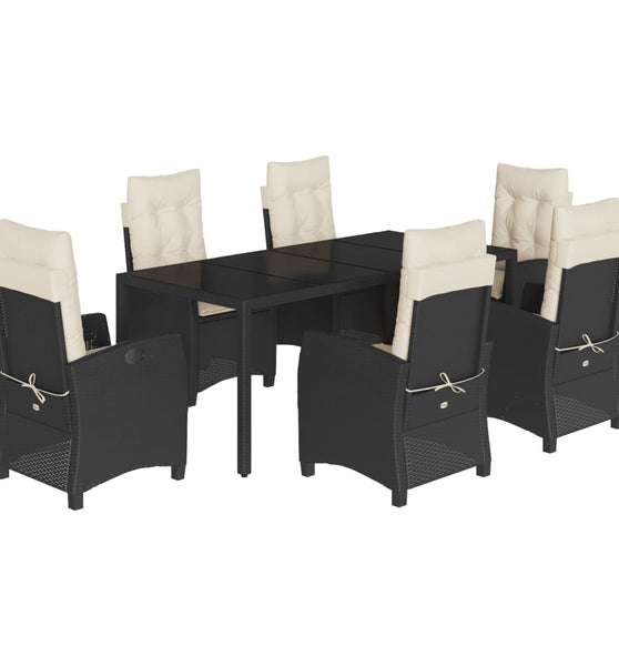 7-tlg. Garten-Essgruppe mit Kissen Schwarz Poly Rattan
