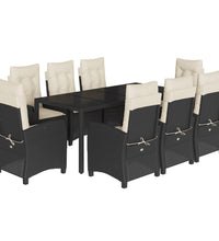 9-tlg. Garten-Essgruppe mit Kissen Schwarz Poly Rattan