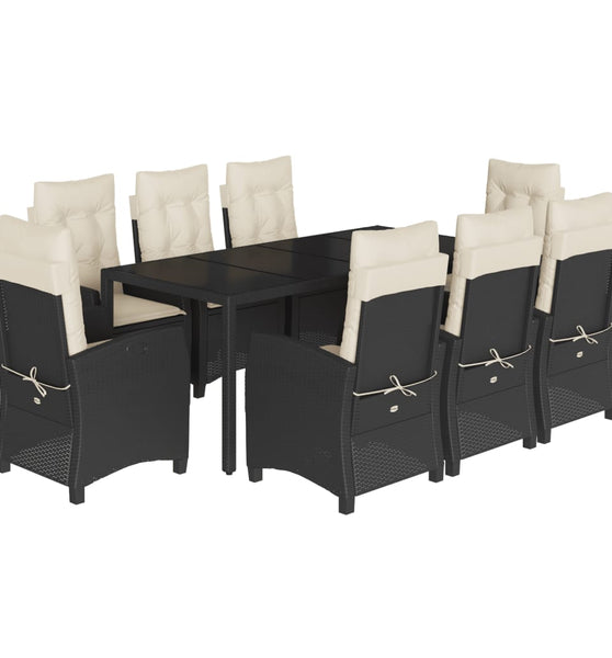 9-tlg. Garten-Essgruppe mit Kissen Schwarz Poly Rattan