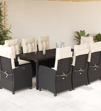9-tlg. Garten-Essgruppe mit Kissen Schwarz Poly Rattan
