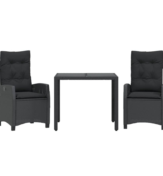 3-tlg. Garten-Essgruppe mit Kissen Schwarz Poly Rattan